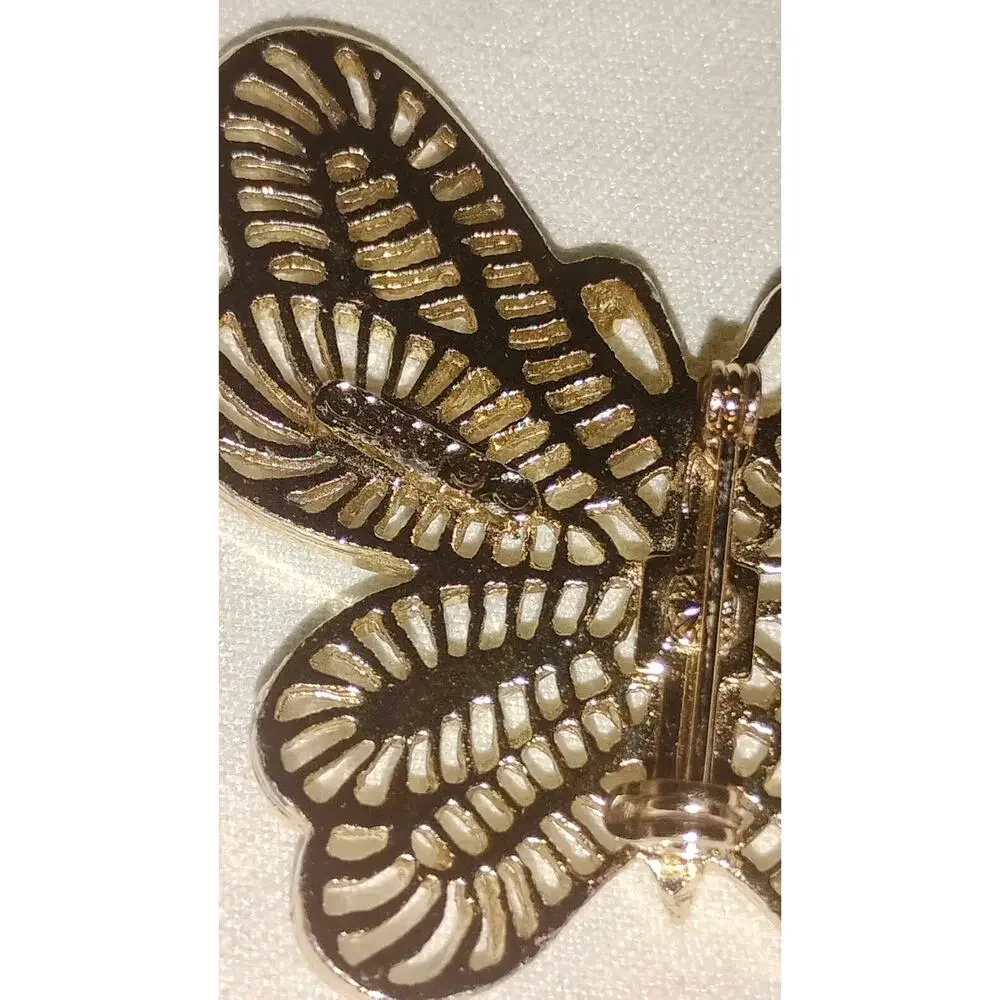 Vintage Gerry’s Butterfly Brooch Gold Tone Cream Enamel – 1.75